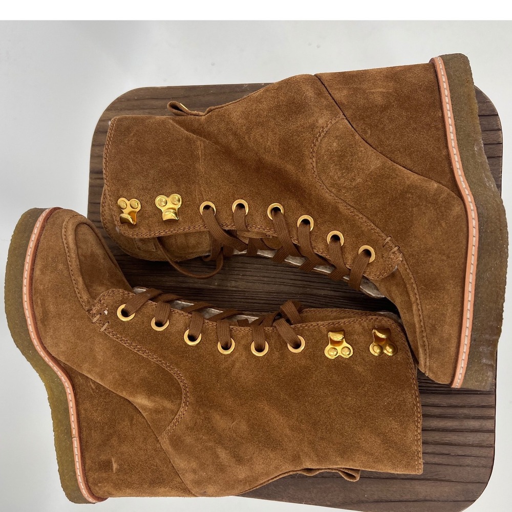 Veronica Beard Suede Shearling Lined Wedge Lace Up Boots Water Repellent 5M NWT - Picture 6 of 9
